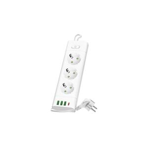 Rozbočovacia zásuvka s vyp. LINEA PRO 3x230V+ 3xUSB-A + 1xUSB-C SCHUKO 1,5 m biela+
