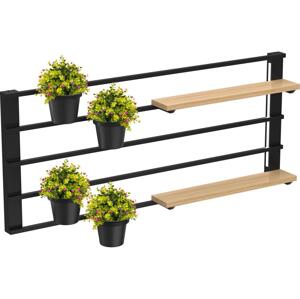 Nástenná polica s kvetináčmi a LED osvetlením SHELF 50x118 cm čierna/béžová