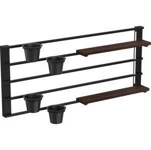 Nástenná polica s kvetináčmi a LED osvetlením SHELF 50x118 cm čierna/hnedá