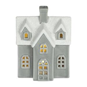 LED Porcelánová dekorácia LED/2xLR44/teplá biela domček šedá