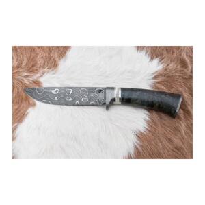 Jiří Čurda Lovecký damaškový nôž 13,8 cm breza/ťavia kosť