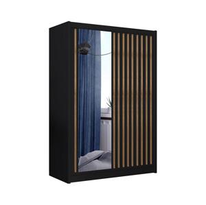 Skriňa na šaty so zrkadlom SANTINO 150x215 cm čierna/dub craft