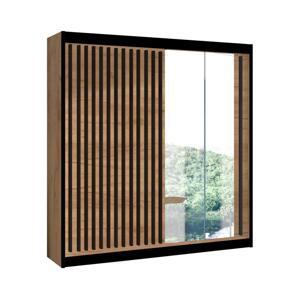 Skriňa na šaty so zrkadlom SANTINO 203x215 cm dub craft/čierna