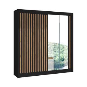 Skriňa na šaty so zrkadlom SANTINO 203x215 cm čierna/dub craft