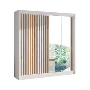 Skriňa na šaty so zrkadlom SANTINO 203x215 cm biela+/dub craft