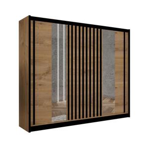 Skriňa na šaty so zrkadlom SANTINO 250x215 cm dub craft/čierna