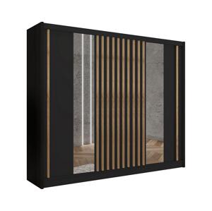 Skriňa na šaty so zrkadlom SANTINO 250x215 cm čierna/dub craft