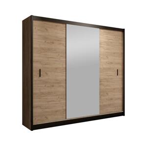 Skriňa na šaty so zrkadlom MIRO 203x215 cm dub craft/čierna