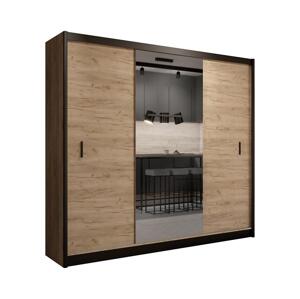 Skriňa na šaty so zrkadlom MIRO 250x215 cm dub craft/čierna