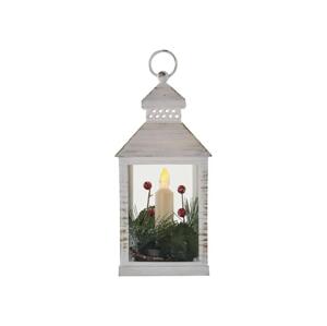 DCLV17 LED dekorácia vianočný lampáš so sviečkou V23cm 3x AAA vintage biela patina