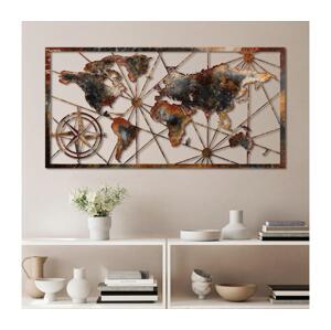 Nástenná dekorácia 120x60 cm mapa sveta kov