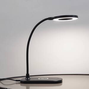 Stolná LED lampa Lindby Siona, čierna, ABS, nabíjacia stanica