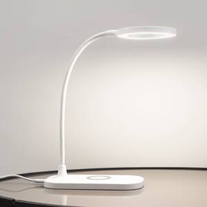 Stolná LED lampa Lindby Siona, biela, ABS, nabíjacia stanica
