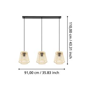 Závesné svietidlo Hykeham, dĺžka 91 cm, prírodné, 3 svetlá, bambus