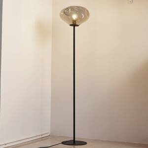 Stojacia lampa Lindby Lelia, dymovo sivá, sklo, kov, 150 cm