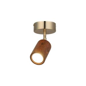 Stropné bodové svietidlo Legno, hnedá / mosadzná farba, výška 18 cm, drevo