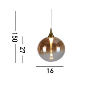 Závesné svietidlo LED Alchemy, 1 svetlo, čierna, jantárová farba, sklo