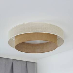 LED stropné svietidlo Luneta, juta, biela/hnedá, Ø 60 cm, 3-stupňové stmievanie