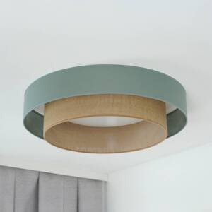 LED stropné svietidlo Luneta, šalvia/juta, Ø 60 cm, 3-stupňové stmievanie