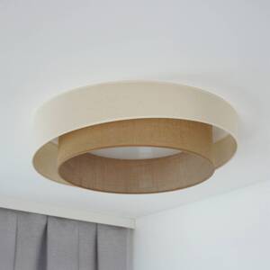 LED stropné svietidlo Luneta S, juta, béžová/hnedá, Ø 60 cm, 3-stupňové