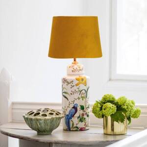 PR Home Stolná lampa Li Na, zlatá, Ø 30 cm, keramika, zamat