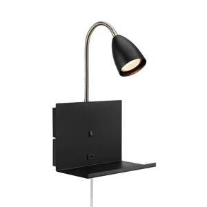 Nástenné svietidlo Cuarto čierne 30 cm železná zástrčka USB port polička