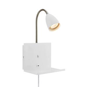Nástenné svietidlo Cuarto, biele 30 cm železná zástrčka USB port polička