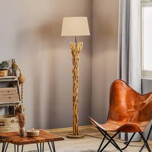 Stojacia lampa Agar, drevo, textil, krémovo biela, výška 167 cm