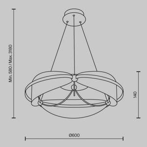 Maytoni LED závesná lampa Breeze, Ø 60 cm, mosadz/čierna, akryl