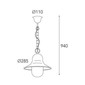 Vonkajšia závesná lampa Campanula 2094, starožitná mosadz, Ø 29 cm, IP44