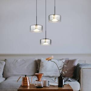 Belinda LED závesné svietidlo, Ø 40 cm, dymová sivá, 3-pl. sklo