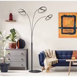 LED stojacia lampa Della, výška 190 cm, čierna/tmavosivá, 3-pl.