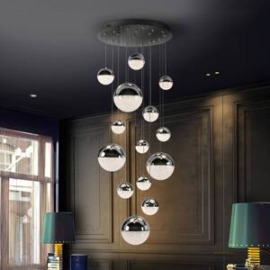LED závesné svietidlo Sphere, 14 svetiel, chróm, stmievateľné, Ø 60 cm