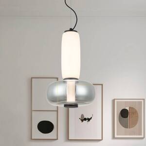 LED závesné svietidlo Avery, dymovo šedá/biela, Ø 32 cm, sklo