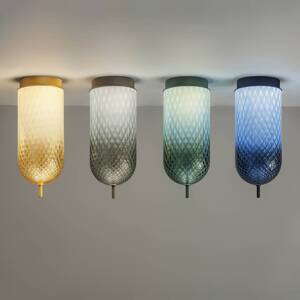 OLEV stropné LED svetlo Curuba, modré, sklo, výška 40 cm, 2 700 K