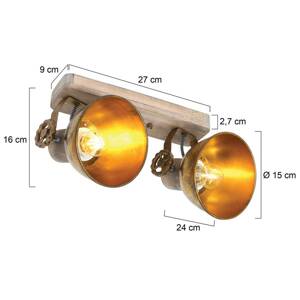 Stropné bodové svetlá Gearwood, bronzové, 2-pl., kov, drevo, E27