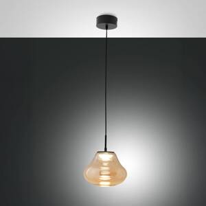 LED závesné svietidlo Deva, jantárové, sklo, Ø 25 cm, CCT, stmievateľné